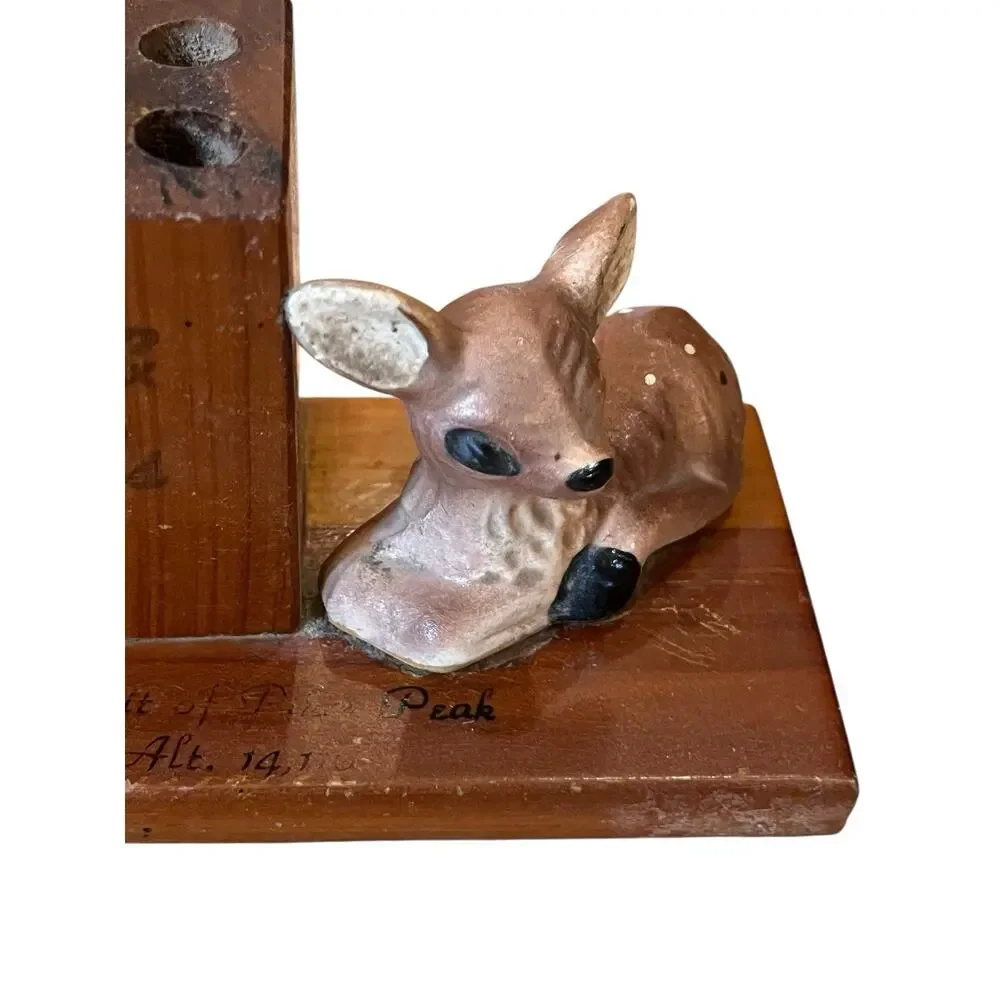 VTG Wood Deer Pen Pencil Holder Bambi Doe Pikes Peak Souvenir MCM 4.5” Long